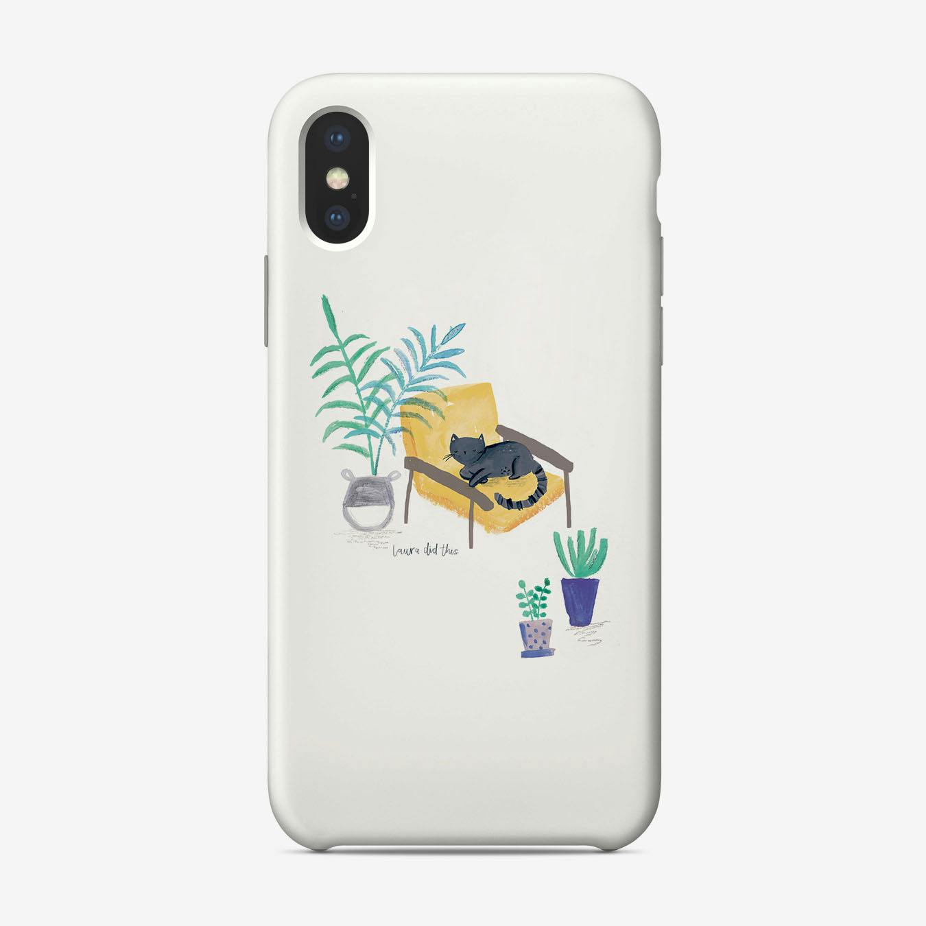 Painted Black Cat In Scandi Chair Phone Case Phone Case by Laura